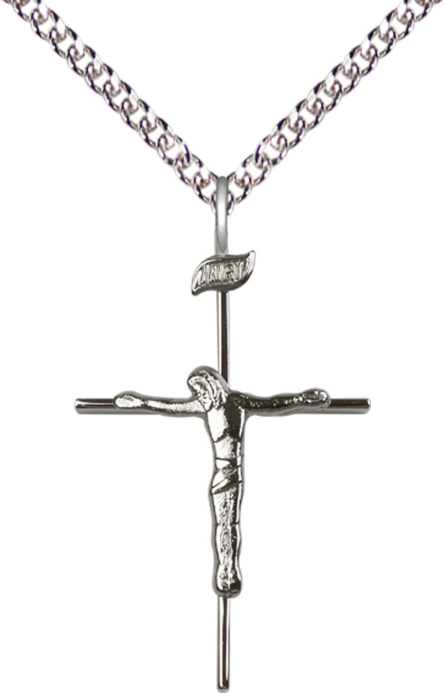 Sterling Silver Crucifix Pendant on a 24 inch Sterling Silver Heavy Curb chain