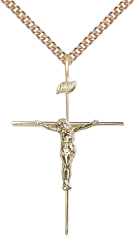 14kt Gold Filled Crucifix Pendant on a 24 inch Gold Filled Heavy Curb chain