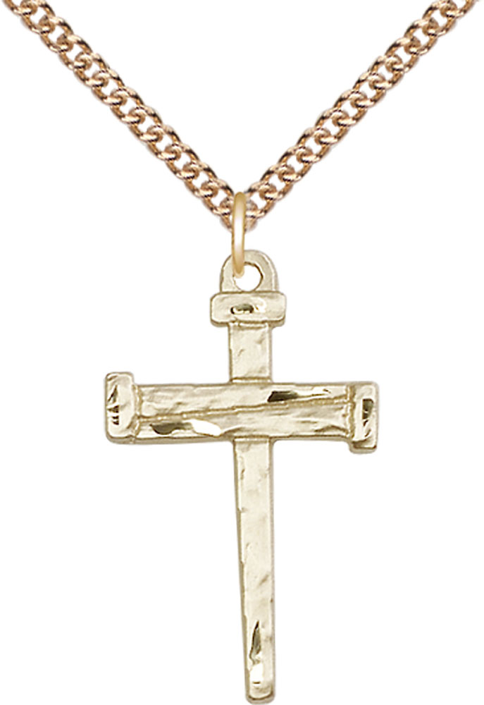 14kt Gold Filled Nail Cross Pendant on a 24 inch Gold Filled Heavy Curb chain