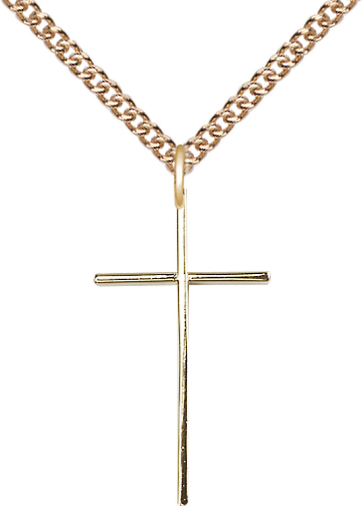 14kt Gold Filled Cross Pendant on a 24 inch Gold Filled Heavy Curb chain