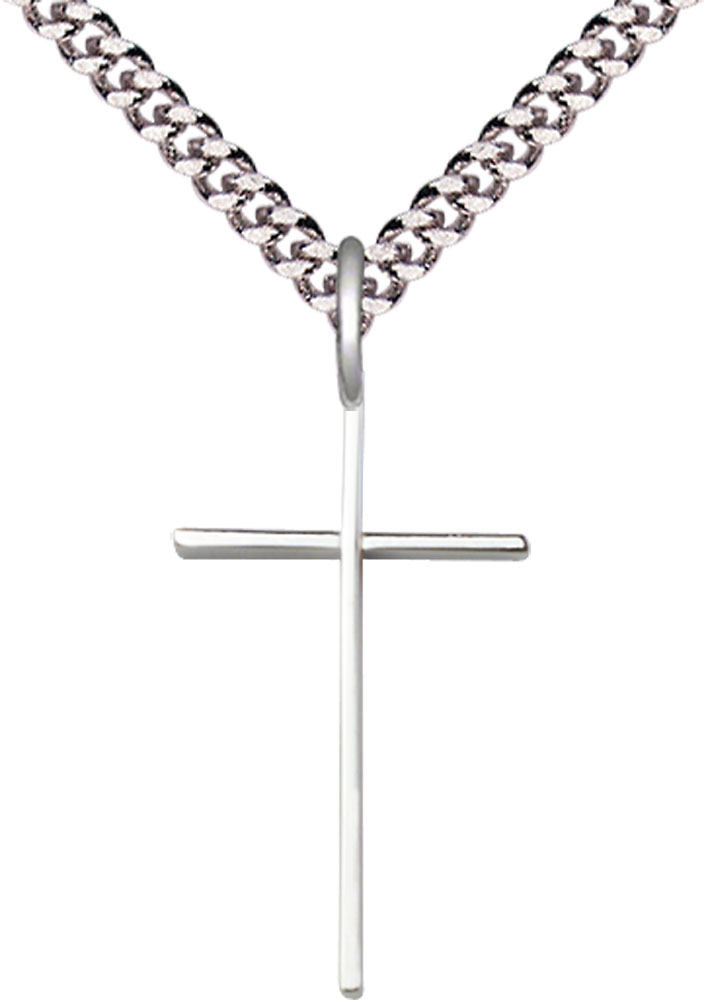 Sterling Silver Cross Pendant on a 24 inch Light Rhodium Heavy Curb chain