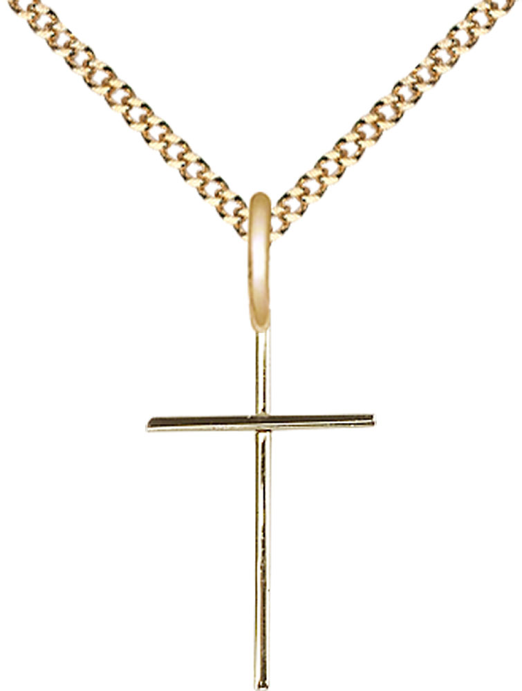 14kt Gold Filled Cross Pendant on a 18 inch Gold Plate Light Curb chain