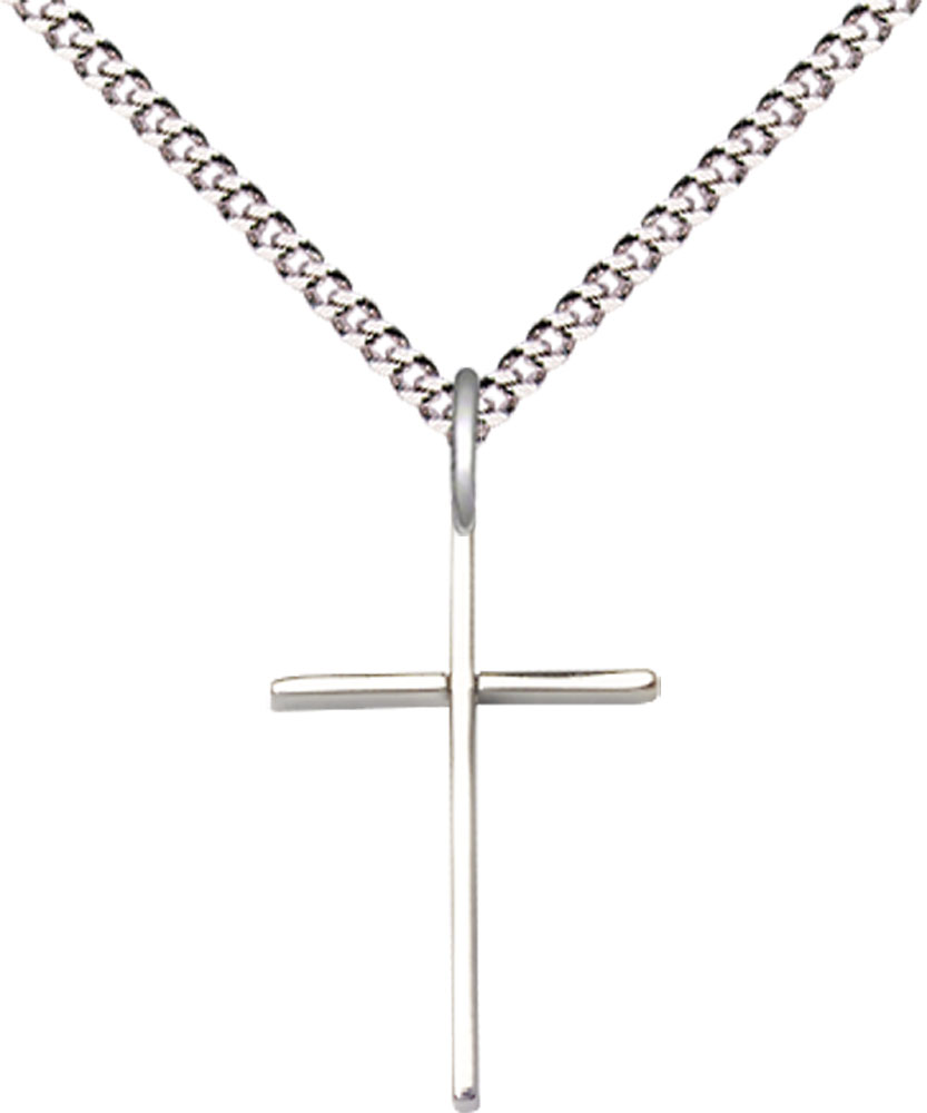Sterling Silver Cross Pendant on a 18 inch Light Rhodium Light Curb chain