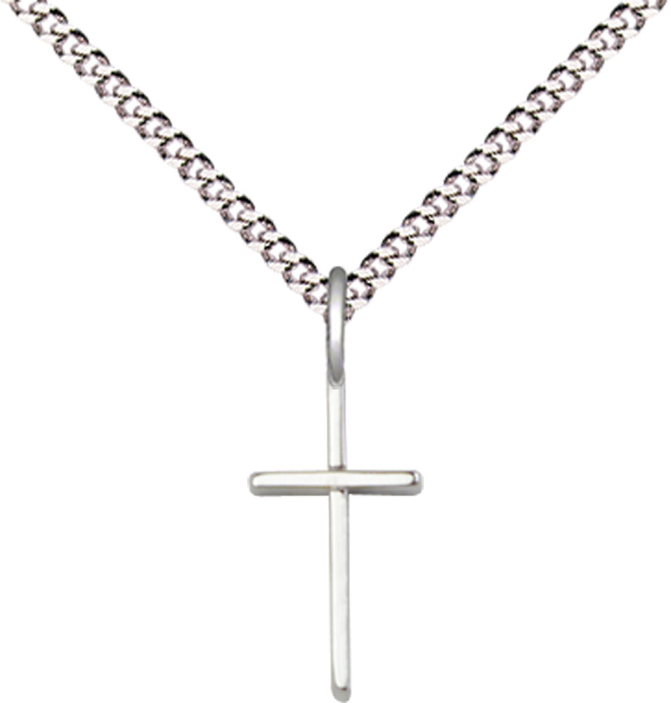 Sterling Silver Cross Pendant on a 18 inch Light Rhodium Light Curb chain