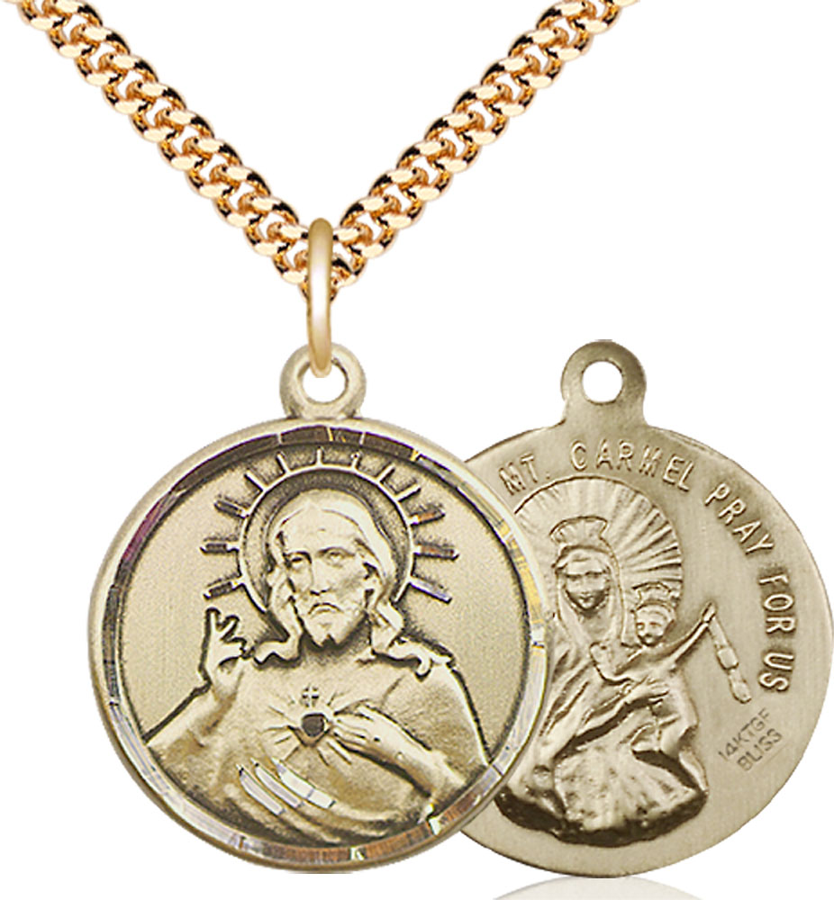 14kt Gold Filled Scapular Pendant on a 24 inch Gold Plate Heavy Curb chain