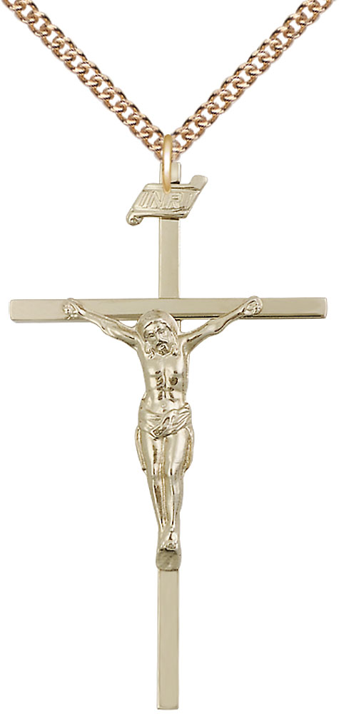 14kt Gold Filled Crucifix Pendant on a 24 inch Gold Filled Heavy Curb chain