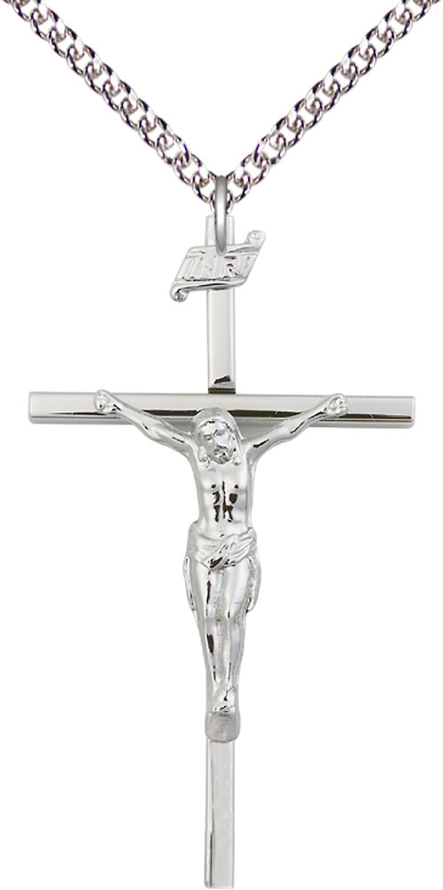 Sterling Silver Crucifix Pendant on a 24 inch Sterling Silver Heavy Curb chain