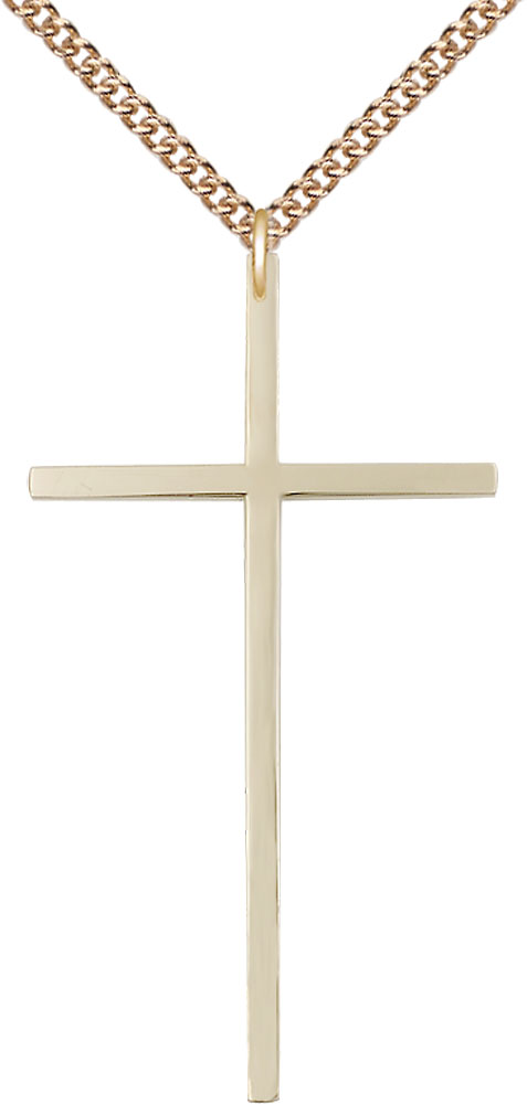 14kt Gold Filled Cross Pendant on a 24 inch Gold Filled Heavy Curb chain