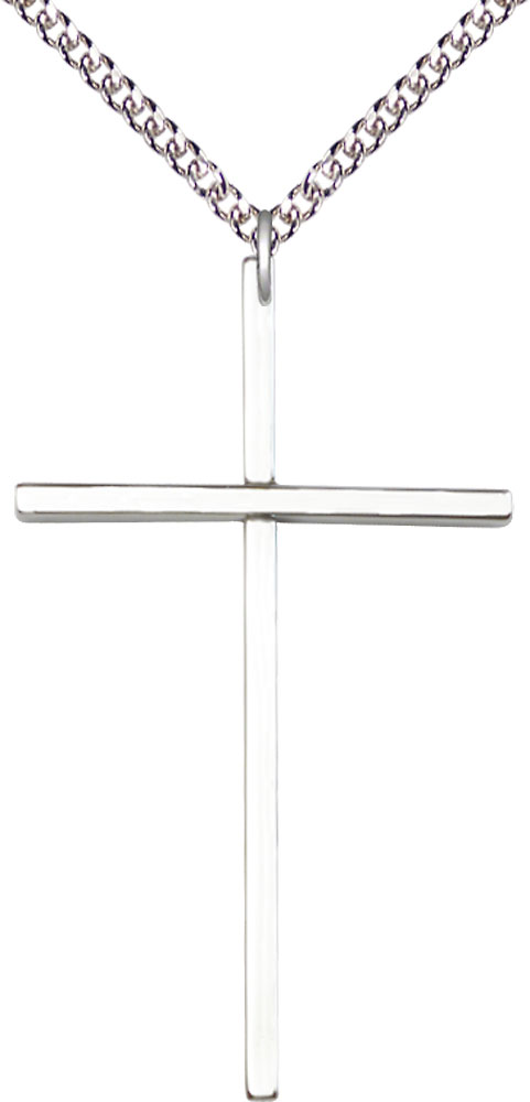 Sterling Silver Cross Pendant on a 24 inch Sterling Silver Heavy Curb chain