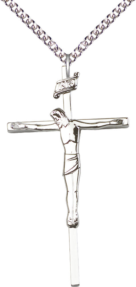 Sterling Silver Crucifix Pendant on a 24 inch Sterling Silver Heavy Curb chain