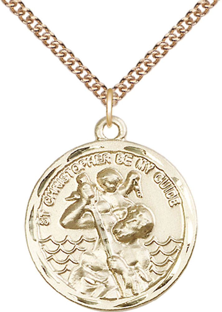 14kt Gold Filled Saint Christopher Pendant on a 24 inch Gold Filled Heavy Curb chain