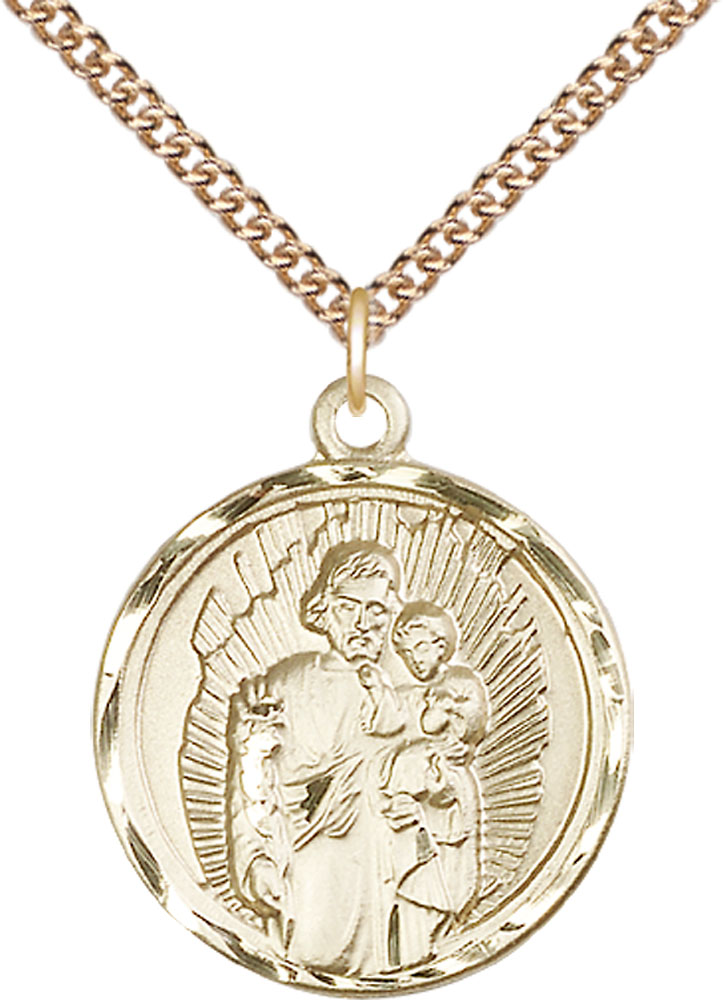 14kt Gold Filled Saint Joseph Pendant on a 24 inch Gold Filled Heavy Curb chain