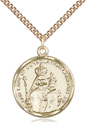 14kt Gold Filled Our Lady of Consolation Pendant on a 24 inch Gold Filled Heavy Curb chain