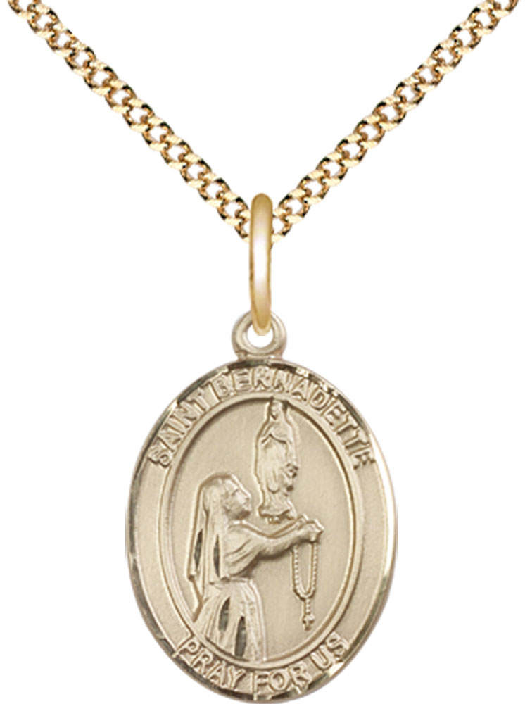 14kt Gold Filled Saint Bernadette Pendant on a 18 inch Gold Plate Light Curb chain