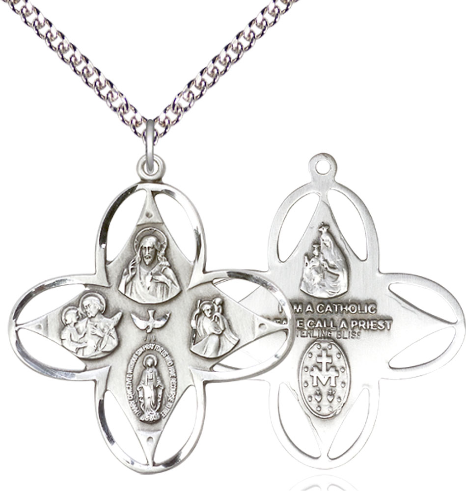 Sterling Silver 4-Way Pendant on a 24 inch Sterling Silver Heavy Curb chain