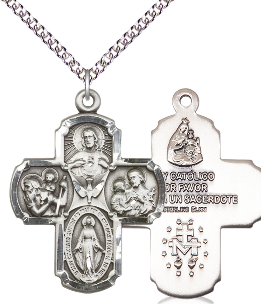 Sterling Silver 4-Way Pendant on a 24 inch Sterling Silver Heavy Curb chain