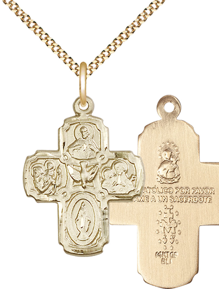14kt Gold Filled 5-Way Pendant on a 18 inch Gold Plate Light Curb chain