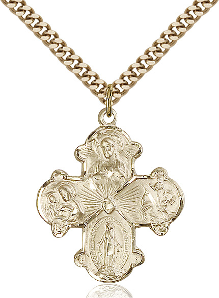 14kt Gold Filled 4-Way Pendant on a 24 inch Gold Filled Heavy Curb chain