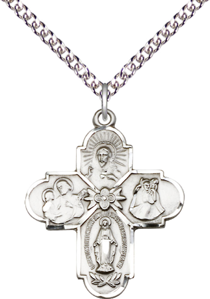 Sterling Silver 4-Way Pendant on a 24 inch Sterling Silver Heavy Curb chain