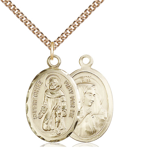 14kt Gold Filled Saint Peregrine Pendant on a 24 inch Gold Filled Heavy Curb chain