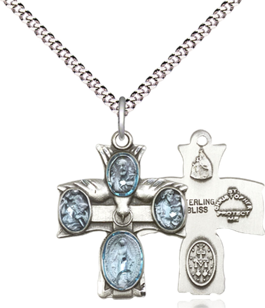 Sterling Silver 4-Way Pendant on a 18 inch Light Rhodium Light Curb chain