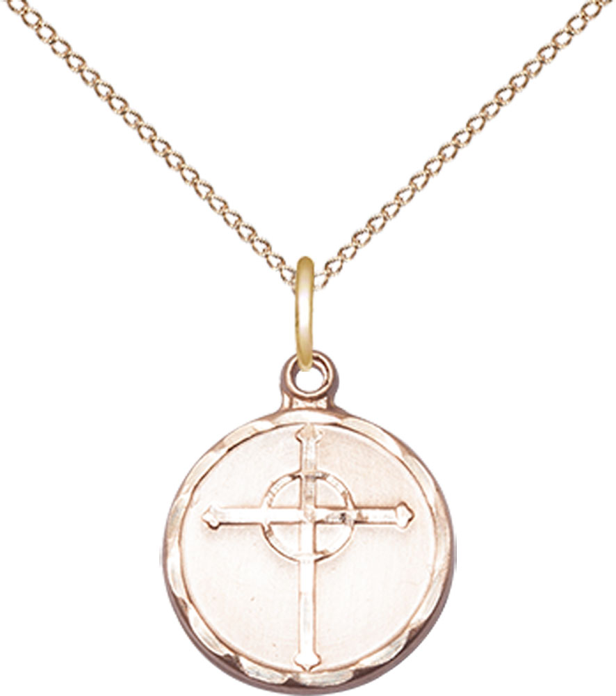 14kt Gold Filled Episcopal Cross Pendant on a 18 inch Gold Filled Light Curb chain