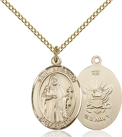 14kt Gold Filled Saint Brendan Navy Pendant on a 18 inch Gold Filled Light Curb chain