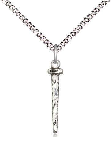 Sterling Silver Nail Pendant on a 18 inch Light Rhodium Light Curb chain