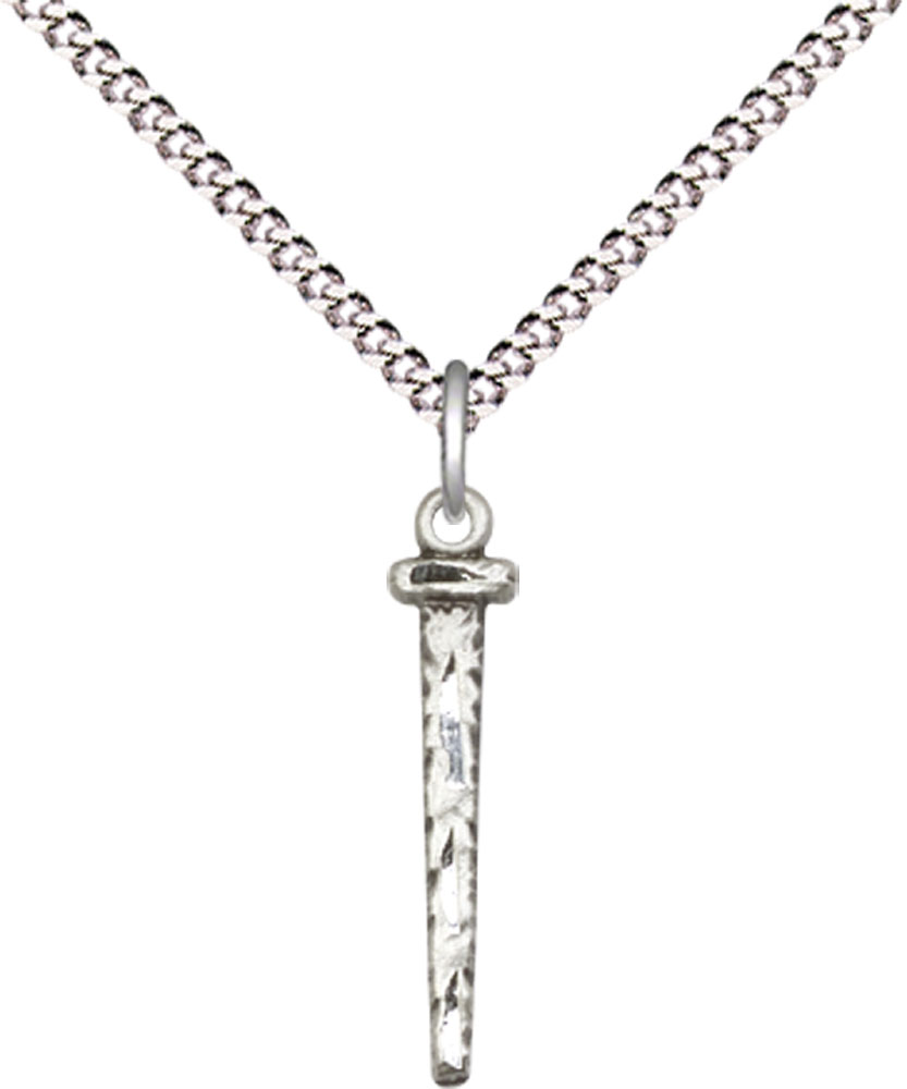 Sterling Silver Nail Pendant on a 18 inch Light Rhodium Light Curb chain