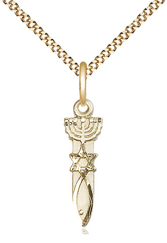 14kt Gold Filled Menorah Star Fish Pendant on a 18 inch Gold Plate Light Curb chain