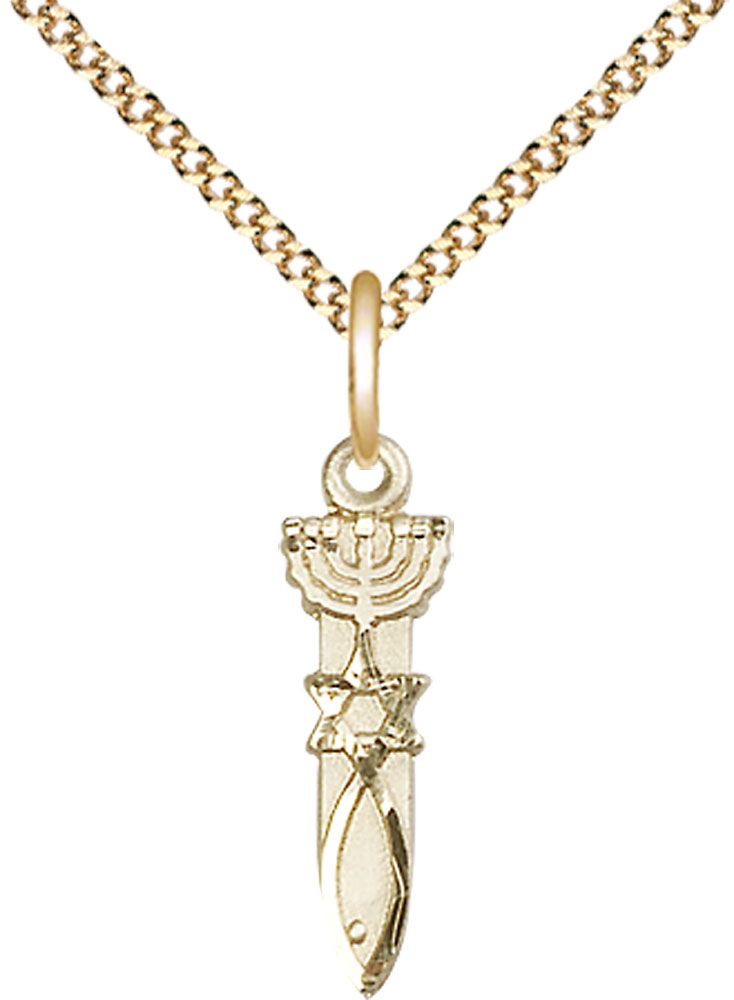 14kt Gold Filled Menorah Star Fish Pendant on a 18 inch Gold Plate Light Curb chain