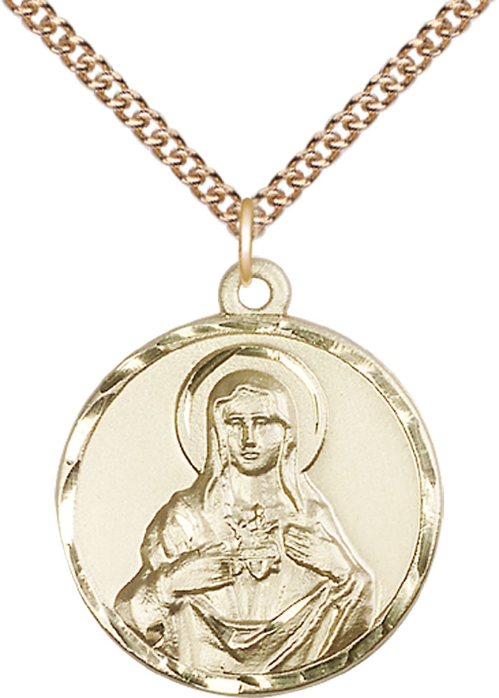 14kt Gold Filled Immaculate Heart of Mary Pendant on a 24 inch Gold Filled Heavy Curb chain