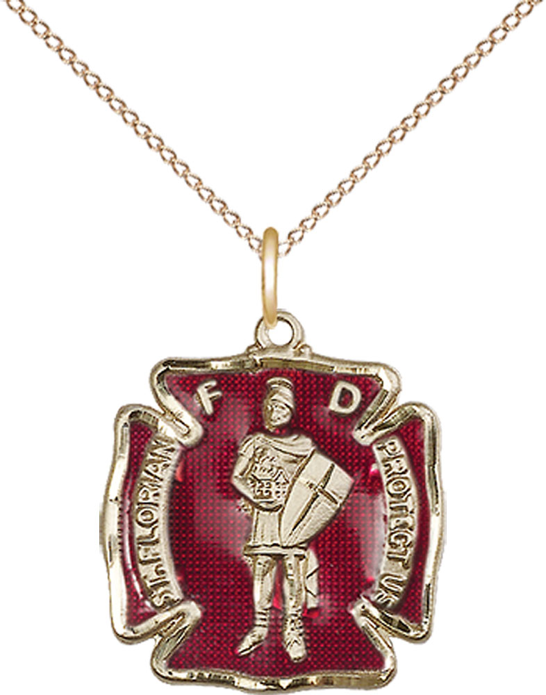 14kt Gold Filled Saint Florian Pendant on a 18 inch Gold Filled Light Curb chain