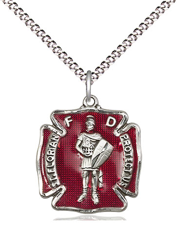 Sterling Silver Saint Florian Pendant on a 18 inch Light Rhodium Light Curb chain
