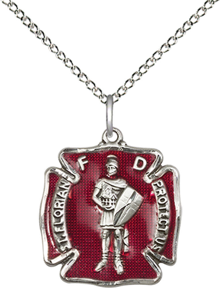 Sterling Silver Saint Florian Pendant on a 18 inch Sterling Silver Light Curb chain