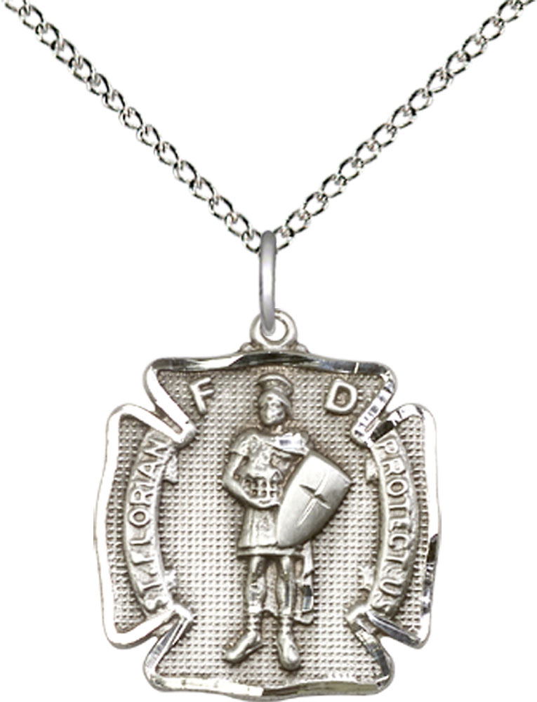 Sterling Silver Saint Florian Pendant on a 18 inch Sterling Silver Light Curb chain