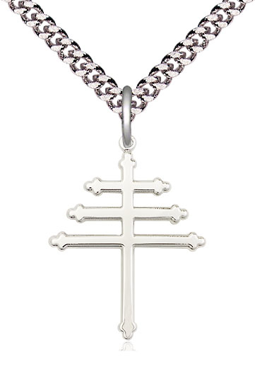 Sterling Silver Maronite Cross Pendant on a 24 inch Light Rhodium Heavy Curb chain