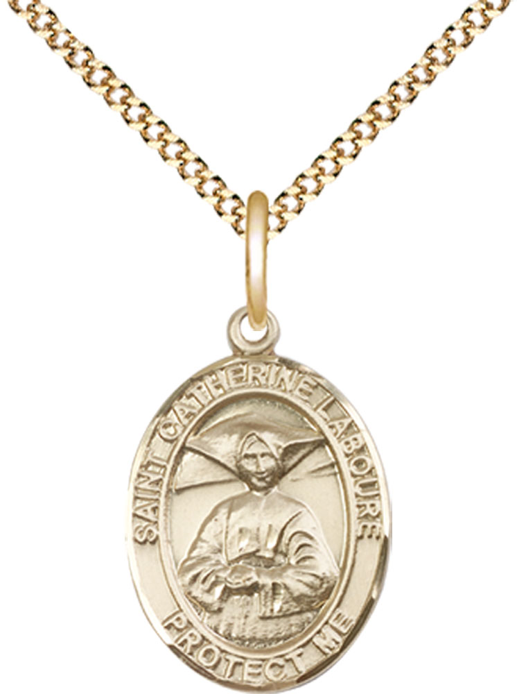 14kt Gold Filled Saint Catherine Laboure Pendant on a 18 inch Gold Plate Light Curb chain