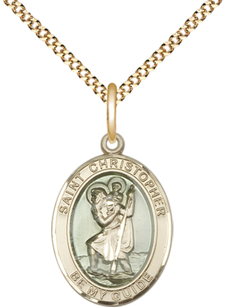 14kt Gold Filled Saint Christopher w/Epoxy Pendant on a 18 inch Gold Plate Light Curb chain