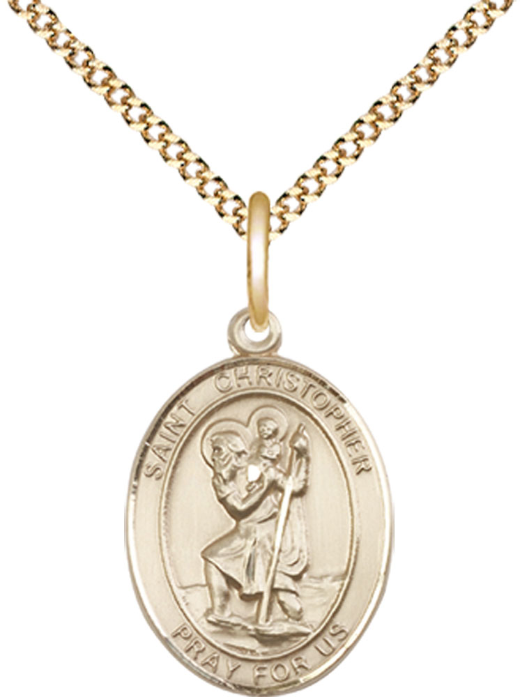 14kt Gold Filled Saint Christopher Pendant on a 18 inch Gold Plate Light Curb chain