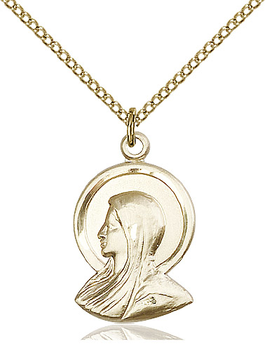 14kt Gold Filled Madonna Pendant on a 18 inch Gold Filled Light Curb chain