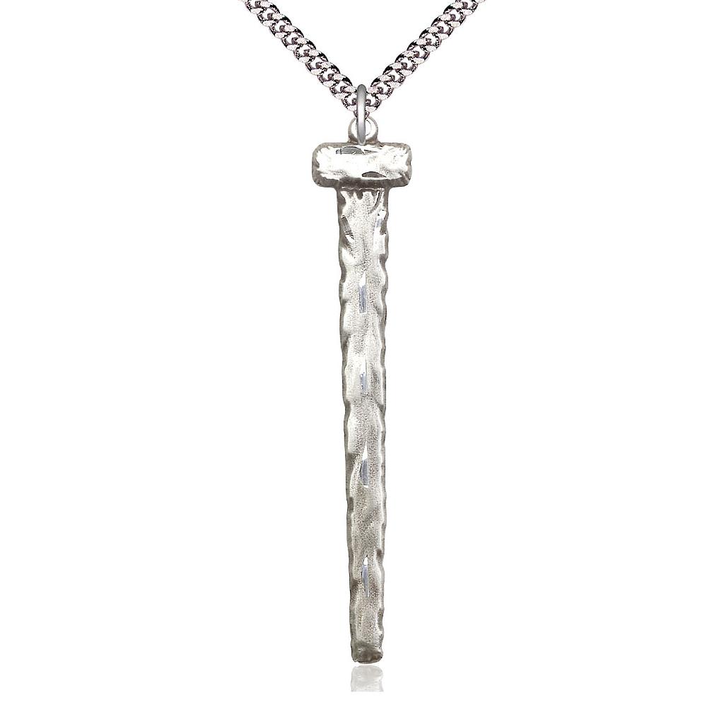 Sterling Silver Nail Pendant on a 24 inch Light Rhodium Heavy Curb chain