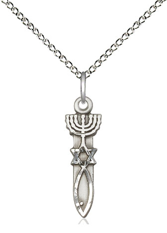 Sterling Silver Menorah Star Fish Pendant on a 18 inch Sterling Silver Light Curb chain