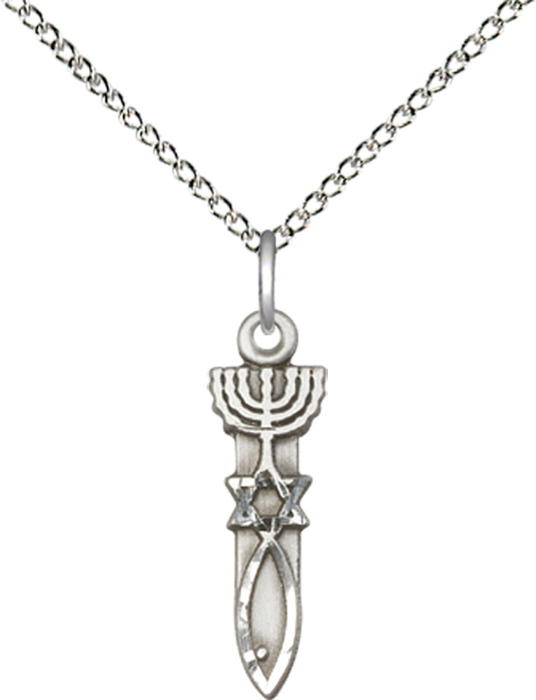 Sterling Silver Menorah Star Fish Pendant on a 18 inch Sterling Silver Light Curb chain