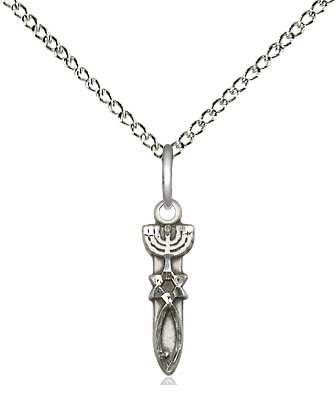 Sterling Silver Menorah Star Fish Pendant on a 18 inch Sterling Silver Light Curb chain