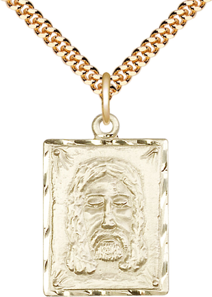 14kt Gold Filled Holy Face Pendant on a 24 inch Gold Plate Heavy Curb chain