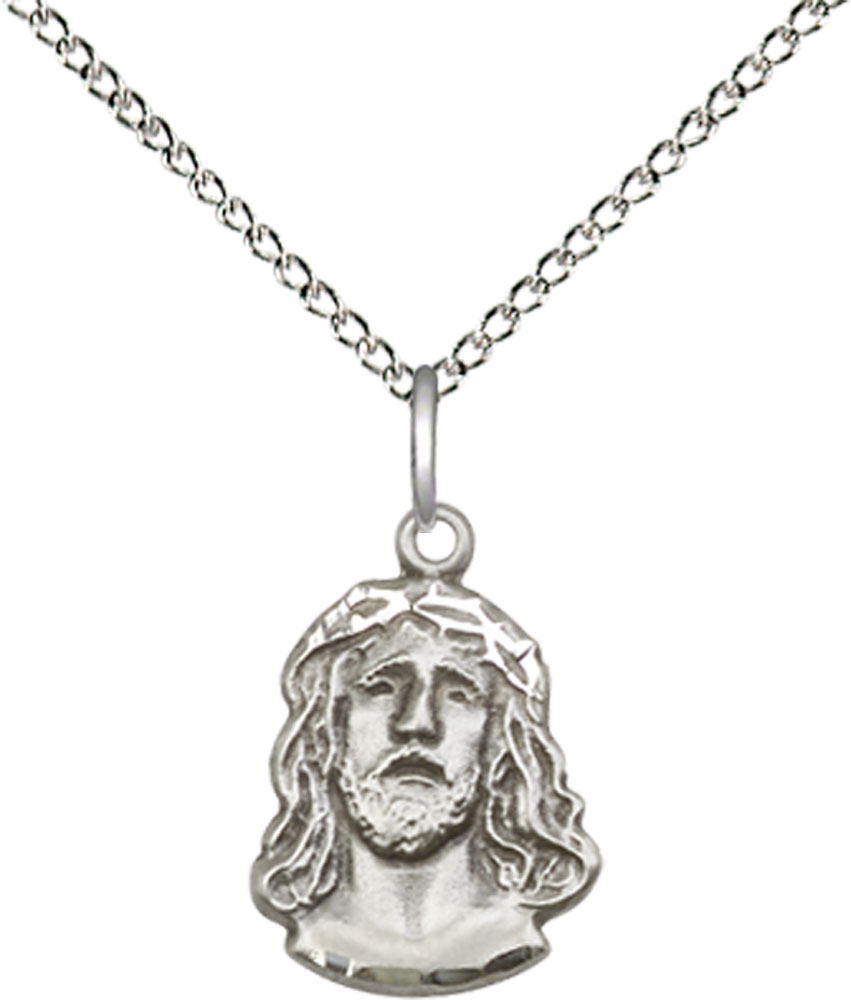 Sterling Silver Ecce Homo Pendant on a 18 inch Sterling Silver Light Curb chain