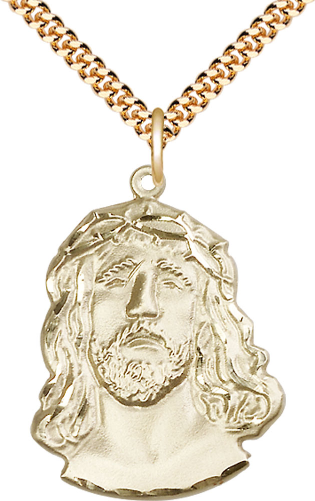 14kt Gold Filled Ecce Homo Pendant on a 24 inch Gold Plate Heavy Curb chain