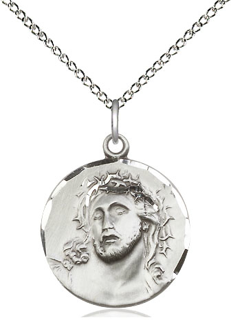 Sterling Silver Ecce Homo Pendant on a 18 inch Sterling Silver Light Curb chain