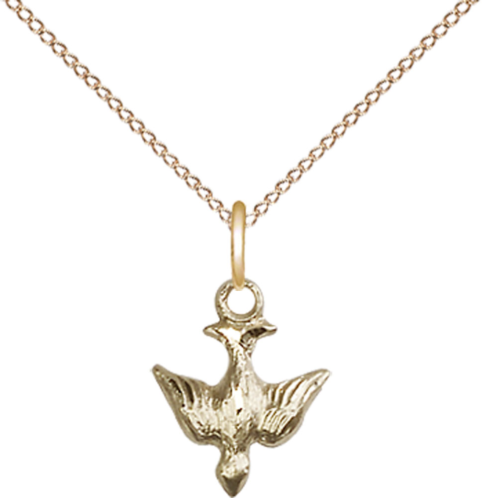 14kt Gold Filled Holy Spirit Pendant on a 18 inch Gold Filled Light Curb chain